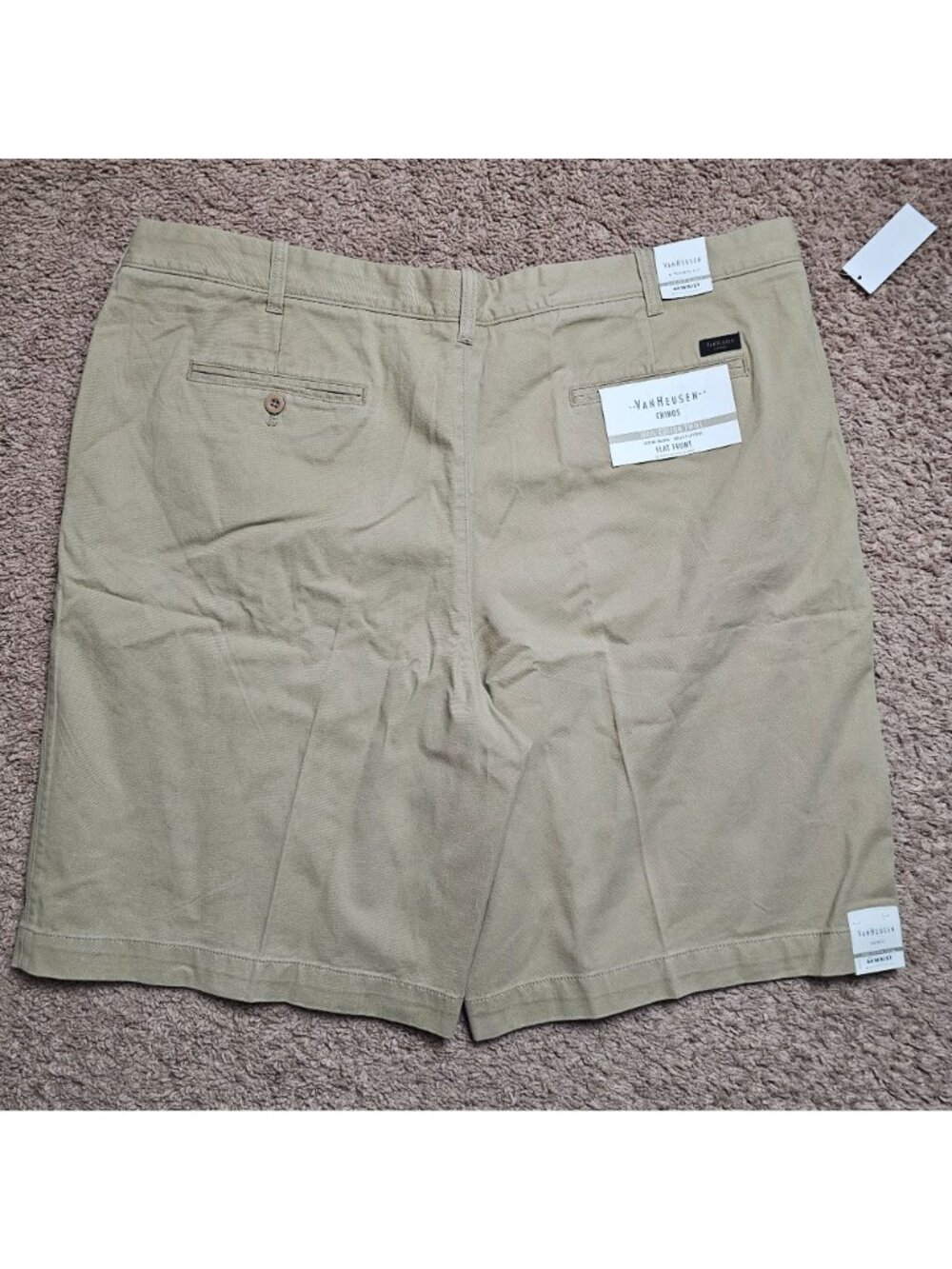 NWT Van Heusen Chino Shorts Mens 44 44x10 Tan Flat Front Cotton Casual - Picture 5 of 8